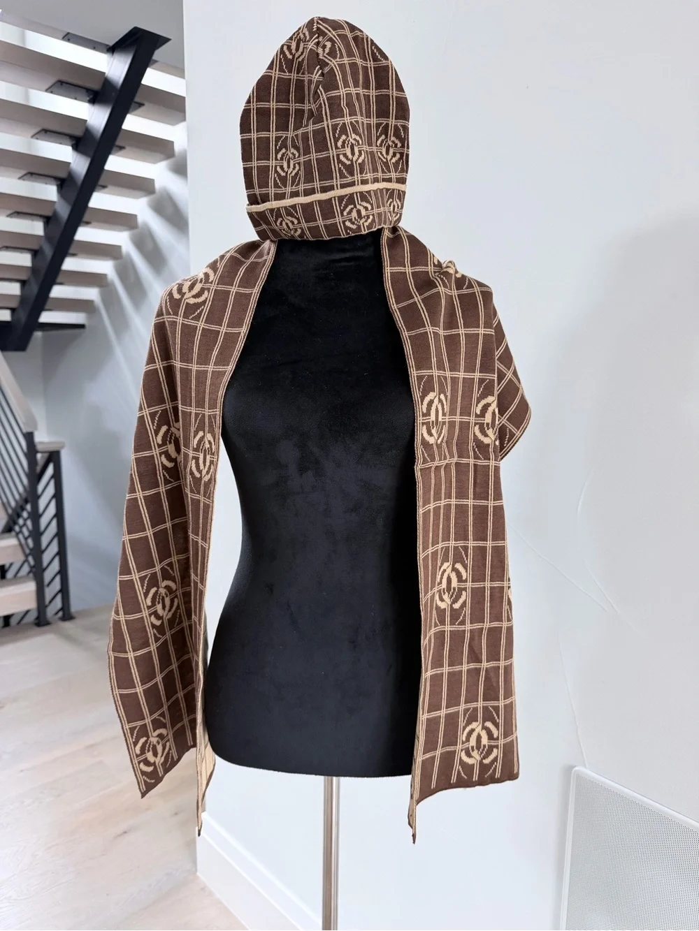 Brown Women's Fashion Scarf and a hat matching set